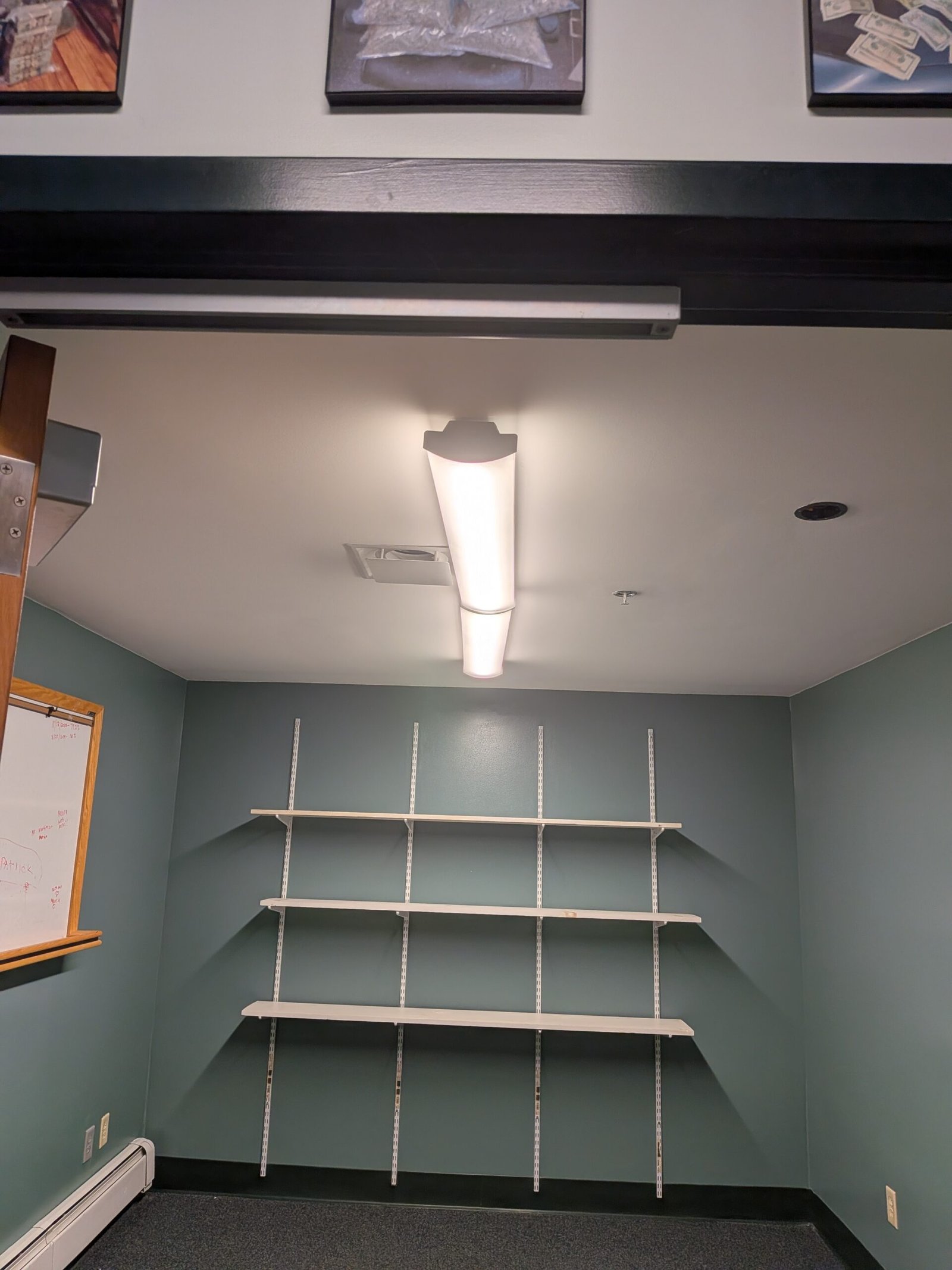 Finished ceiling and painted walls after water damage drywall repair, Lancaster MA